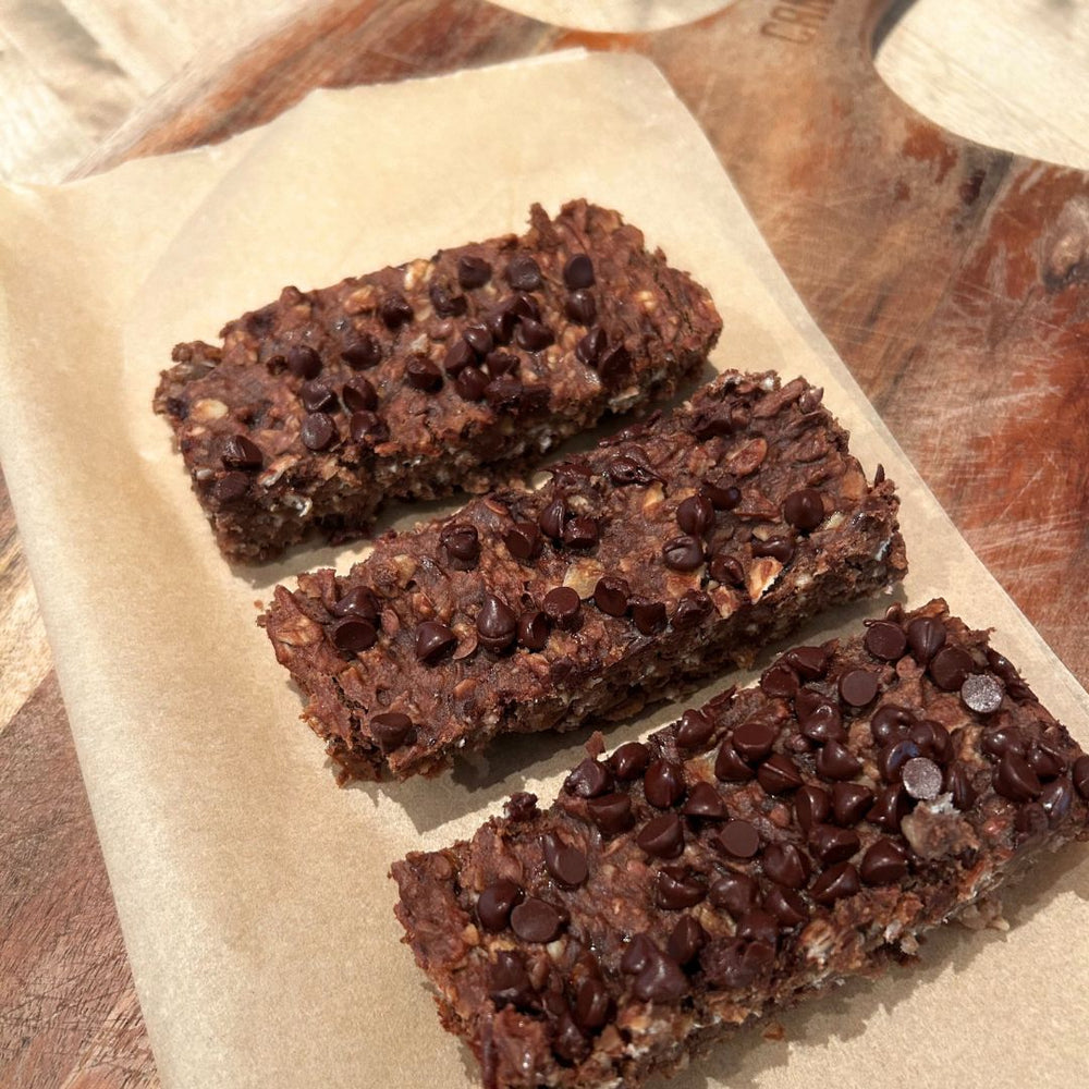 Barres déjeuner protéinées banane, chocolat et beurre d'arachide